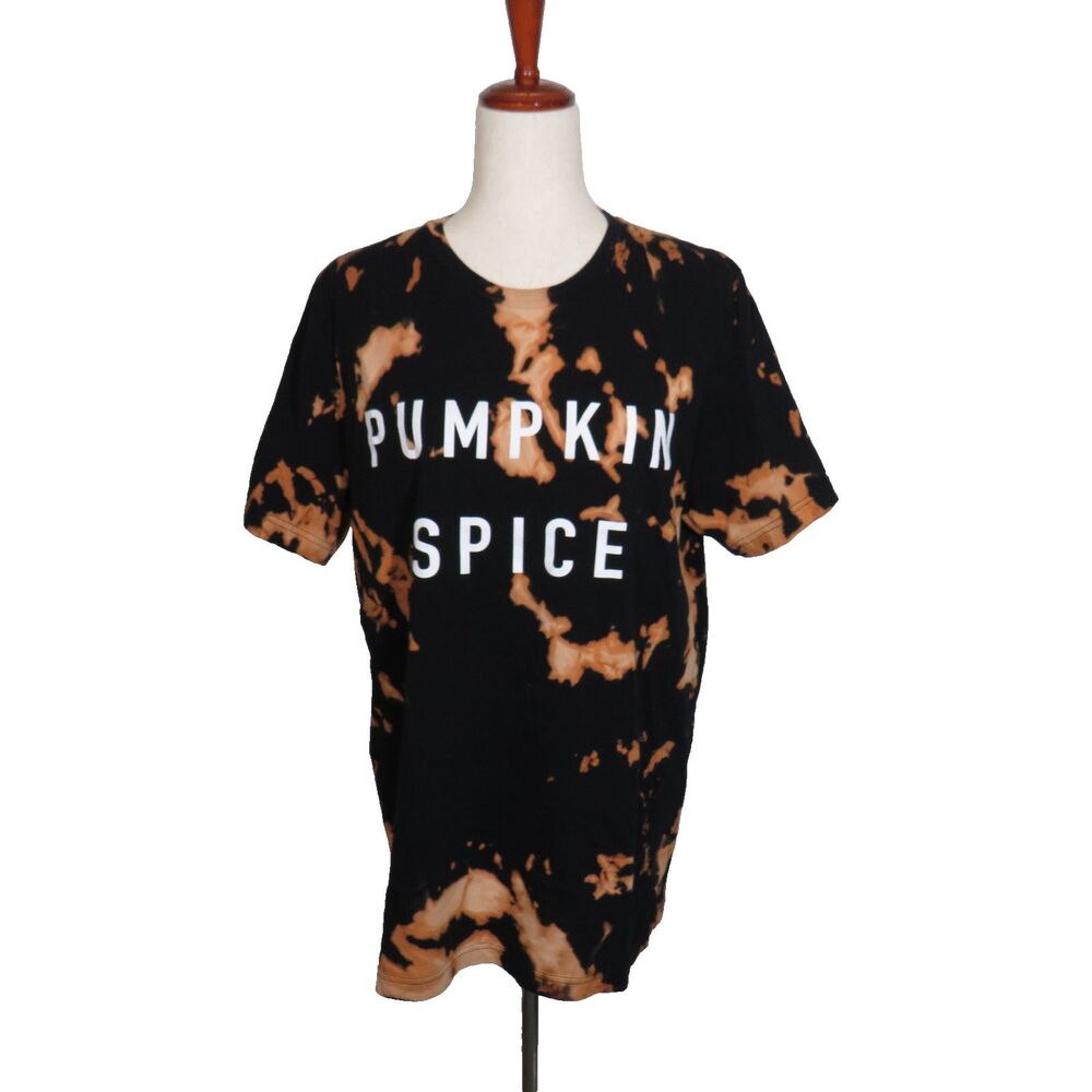 Bella Canvas Cotton Bleach Tie Dye Pumpkin Spice Fall Festive T-Shirt Size Large